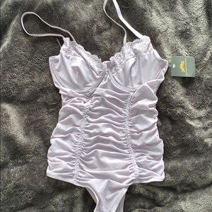 Lavender lingerie bodysuit & black bralette